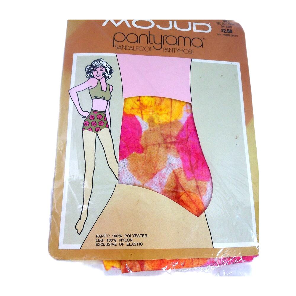 Vtg 70s Mojud Pantyrama Pantyhose Tumbleweed Retro Neon Panty Tall New